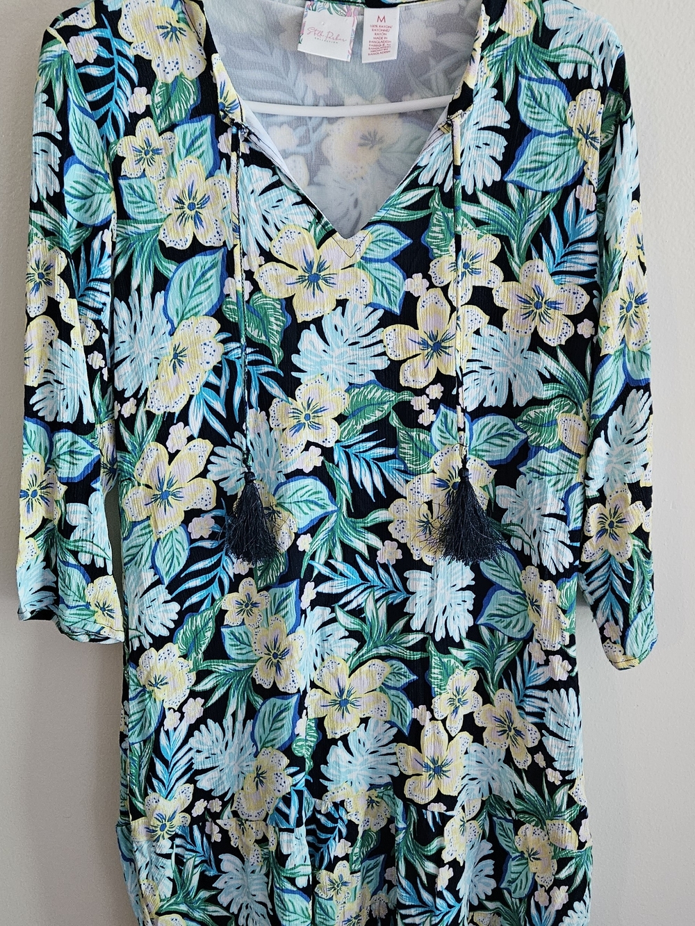 Stella Parker Floral V-Neck Rayon Dress. Coastal, Summer Vacation, Beach Cover
